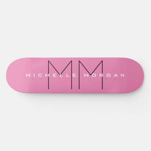 Roze blote monogram Moderne Minimale Naam Initiale Persoonlijk Skateboard (Horizontaal)
