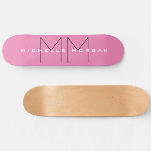 Roze blote monogram Moderne Minimale Naam Initiale Persoonlijk Skateboard (Horizontaal)