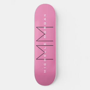 Roze blote monogram Moderne Minimale Naam Initiale Persoonlijk Skateboard