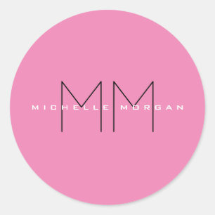 Roze blote monogram Moderne Minimale Naam Initiale Ronde Sticker