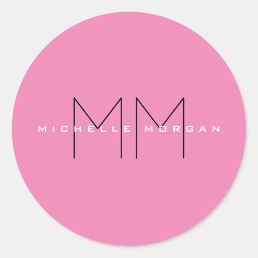 Roze blote monogram Moderne Minimale Naam Initiale Ronde Sticker (Voorkant)