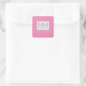 Roze blote monogram Moderne Minimale Naam Initiale Vierkante Sticker (Tas)