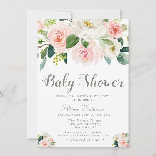 roze blozen Baby shower uitnodiging (Voorkant)