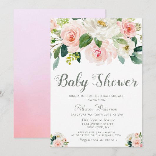 roze blozen Baby shower uitnodiging (Voorkant / Achterkant)