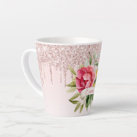 Roze blozen bloemen druppels naam latte mok (Linkerhoek)