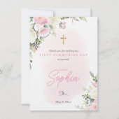 Roze blozen Eerste Communie Dank je kaart voor mei (Voorkant)