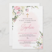 Roze blozen Eerste Uitnodiging voor een meisje (Voorkant / Achterkant)