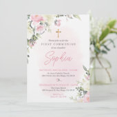 Roze blozen Eerste Uitnodiging voor een meisje (Staand voorkant)