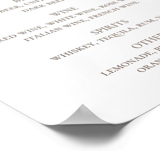 Roze blozen elegant bruiloft drink bar menu poster (Hoek)