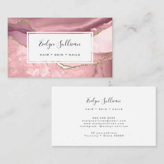 roze blozen en goudglitteraglaat visitekaartje (Voorkant / Achterkant)