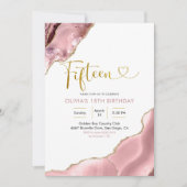 Roze blozen en goudgrijs vijftien dagen kaart (Voorkant)