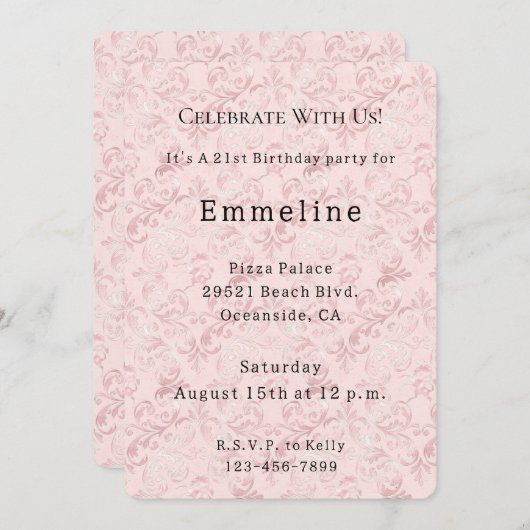  roze blozen parel verjaardag kaart (Voorkant / Achterkant)