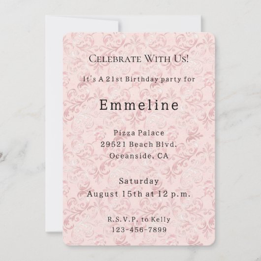  roze blozen parel verjaardag kaart (Voorkant)