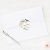 Roze Blozende Bloemen Groene Bloemstuk Bruiloft Ronde Sticker (Envelop)