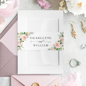 Roze Blozende Bloemen Groene Bloemstuk Bruiloft Uitnodigingen Wikkel