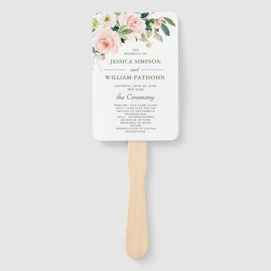 Roze Blozende Bloemen Groene Planten Bloemige Huwe Handwaaier (Voorkant)