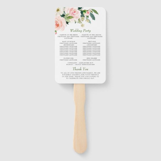 Roze Blozende Bloemen Groene Planten Bloemige Huwe Handwaaier (Achterkant)