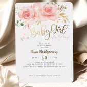 Roze Blozende Bloemen Meisjes Baby Shower Uitnodig Folie Uitnodiging