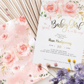 Roze Blozende Bloemen Meisjes Baby Shower Uitnodig Folie Uitnodiging
