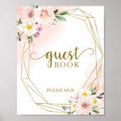 Roze Blozende Bloemige Geometrische Gastboek Handt Poster (Voorkant)