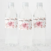 ROZE BLOZENDE FLORALE ROOS Achtergrond WATER WIT Waterfles Etiket (Flessen)