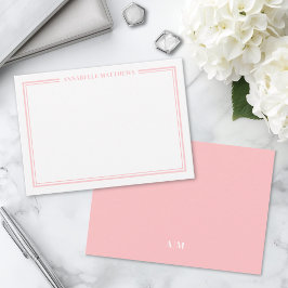 Roze Blozende Rand Minimalistische Naam Monogram Notitiekaartje