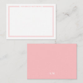 Roze Blozende Rand Minimalistische Naam Monogram Notitiekaartje
