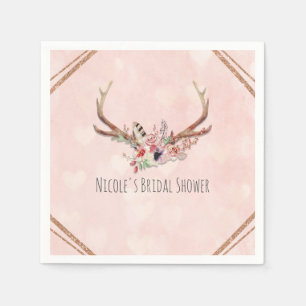 Roze blozende roze bloem herten geweien Boho Chic Servet