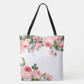 Roze Blozende Roze Bloem Initialen Monogram Tote Bag (Achterkant)