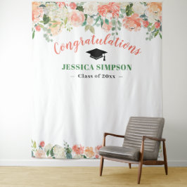 Roze blozende rozen bloemige afstudeerfoto-achterg wandkleed