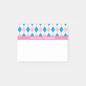Roze & Blue Argyle Pattern met roze Stripes Post-it® Notes (Voorkant)