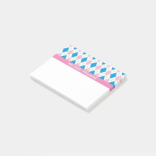 Roze & Blue Argyle Pattern met roze Stripes Post-it® Notes (Schuin)