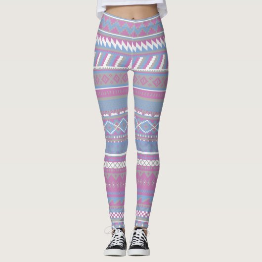 Roze/Blue Aztec Leggings voor vrouwen (Voorkant)