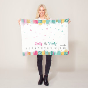 Roze Blue Baby Boy Girl Twins Milestone Fleece Deken