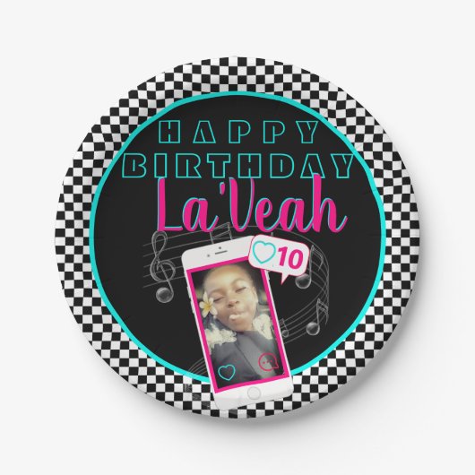 Roze|Blue Cellphone Foto Sociale Media Dag Papieren Bordje (Voorkant)