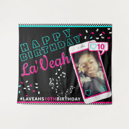 Roze|Blue Cellphone Foto Sociale Media & Muziek Wandkleed