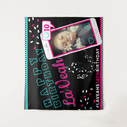 Roze|Blue Cellphone Foto Sociale Media & Muziek Wandkleed (Voorkant)