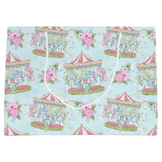 Roze Blue Circus Carrousel Pony Groot Cadeauzakje (Voorkant)