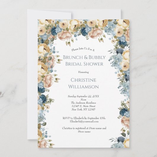 Roze Blue Cream Bloemen Brunch Bubbly Vrijgezellen Kaart (Voorkant)