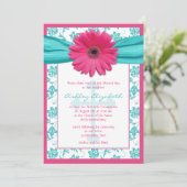 Roze Blue Daisy Damask First Community Invitation Kaart (Staand voorkant)