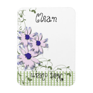 Roze Blue Daisy Flowers Green Gingham Dishwasmachi Magneet