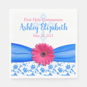 Roze Blue Damask Daisy First Community Paper Bord Servet