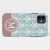 Roze Blue Damask Monogram Case-Mate iPhone Case (Achterkant (horizontaal))