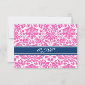 Roze Blue Damask RSVP Weddenskaart (Achterkant)