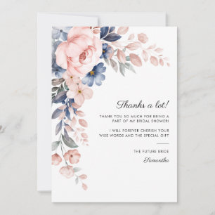 Roze Blue Floral Bloom Script-Vrijgezellenfeest Bedankkaart