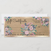 Roze Blue Floral Gold Kraft Check Cadeaubon (Voorkant)