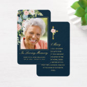 Roze Blue Floral Gold Script Foto Prayer Kaart (Bureau)