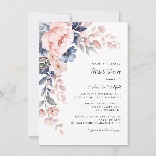 Roze Blue Floral Script-Vrijgezellenfeest Kaart (Voorkant)