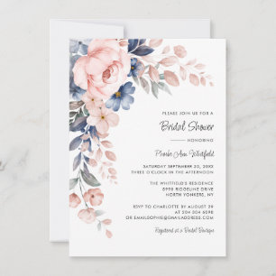 Roze Blue Floral Script-Vrijgezellenfeest Kaart