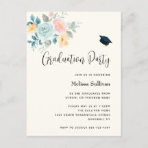 Roze & Blue Flower Bouquet Afstuderen Invitation